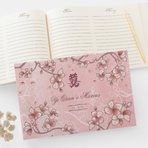 Peach Blossoms Double Happiness Chinese Wedding Guest Book