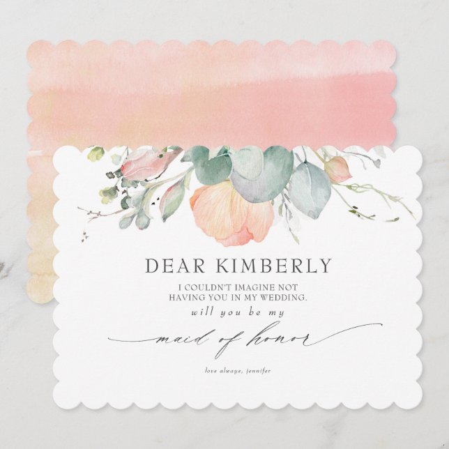 Peach Blossoms Floral Be My Maid of Honor Invitation (Front/Back)