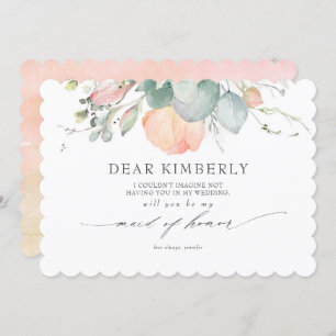 Peach Blossoms Floral Be My Maid of Honor Invitation