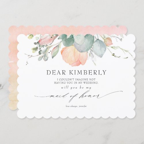 Peach Blossoms Floral Be My Maid of Honor Invitation