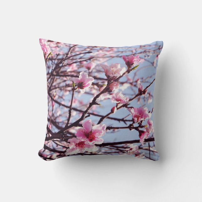 Peach Blossoms Throw Pillow (Front)