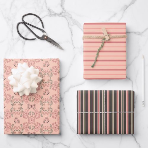 Peach Blossoms Wrapping Paper Set D 3 sheets