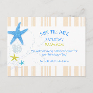 Peach & Blue Beach Baby Boy Shower Save the Date Announcement Postcard