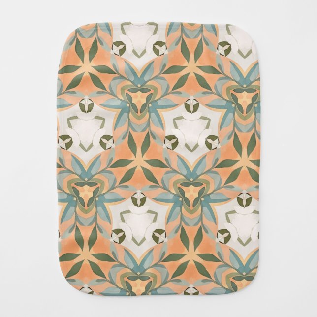 Peach Blue Botanical Seamless Pattern Baby Burp Cloth (Front)