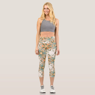 Peach Blue Botanical Seamless Pattern Capri Leggings