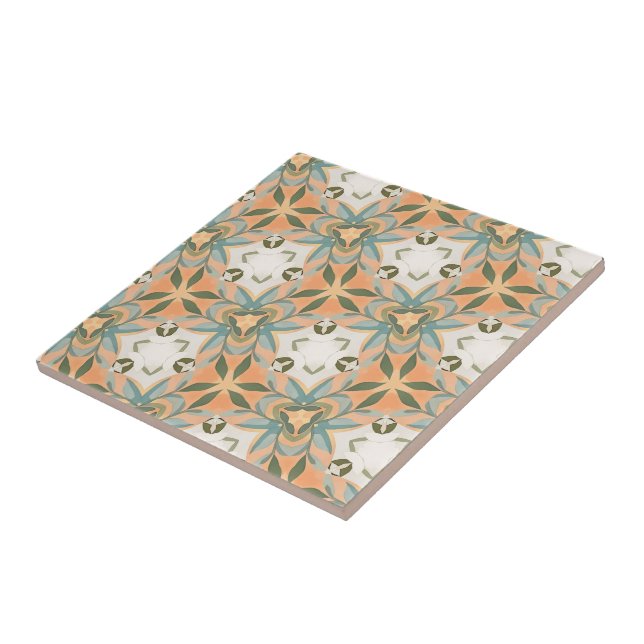 Peach Blue Botanical Seamless Pattern Ceramic Tile (Side)