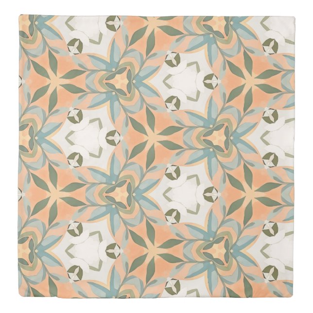 Peach Blue Botanical Seamless Pattern Duvet Cover (Front)