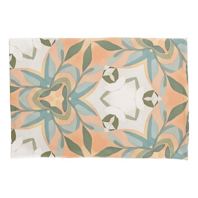 Peach Blue Botanical Seamless Pattern Pillow Case (Front)