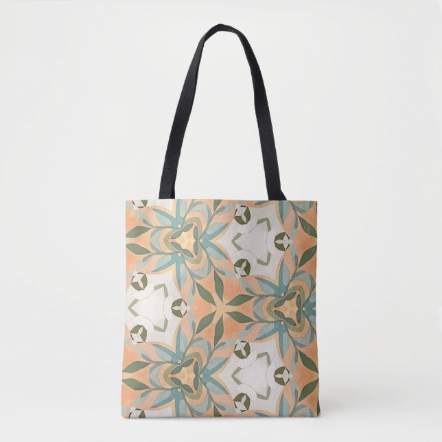 Peach Blue Botanical Seamless Pattern Tote Bag (Front)
