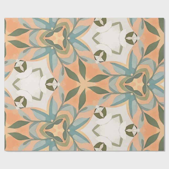 Peach Blue Botanical Seamless Pattern Wrapping Paper (Flat)