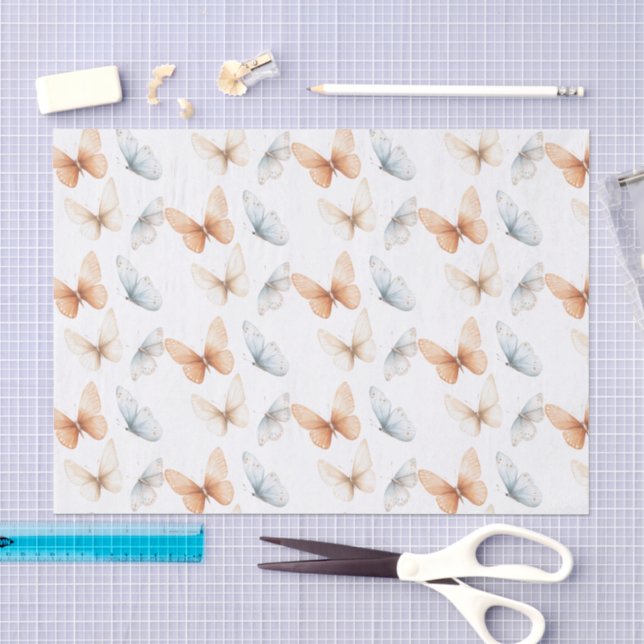 Peach Blue Butterflies Baby Shower Tissue Paper (Craft)