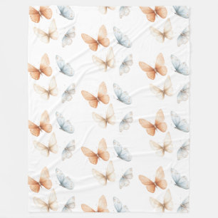 Peach Blue Butterflies  Fleece Blanket