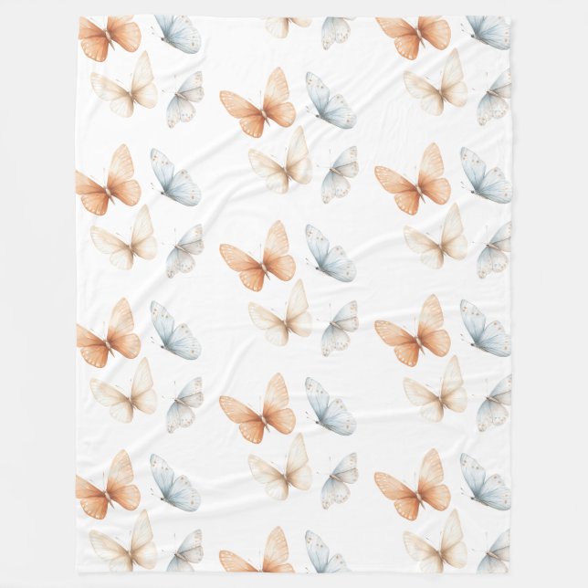 Peach Blue Butterflies  Fleece Blanket (Front)