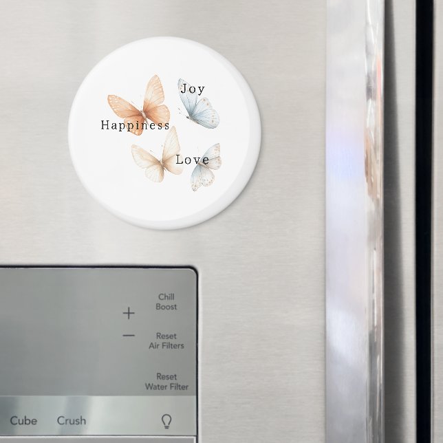 Peach Blue Butterflies Happiness Love Joy Magnet (In Situ (Fridge))