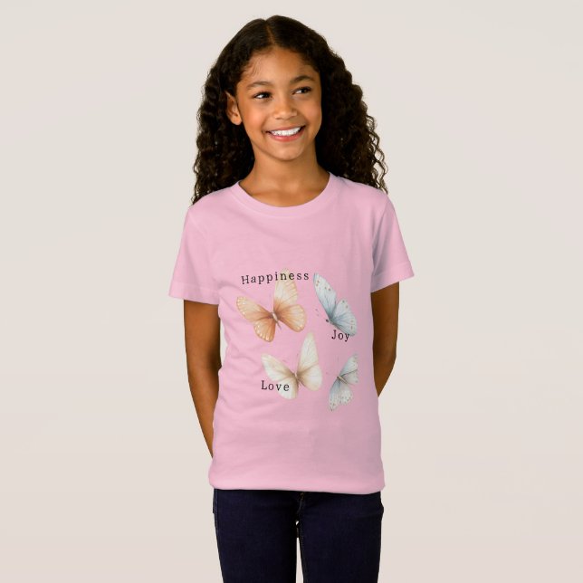 Peach Blue Butterflies Happiness Love Joy T-Shirt (Front Full)