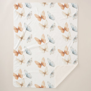 Peach Blue Butterflies  Sherpa Blanket