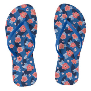 Peach & Blue Floral  Flip Flops