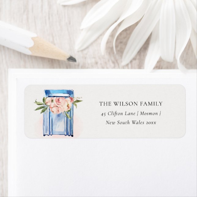 Peach Blue Floral Mailbox We have Moved Address Label (Insitu)
