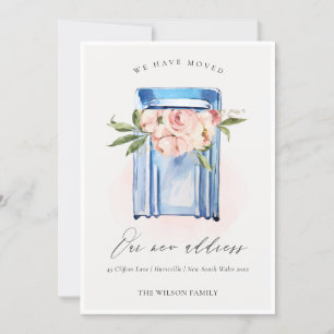 Peach Blue Floral Mailbox We have Moved Card