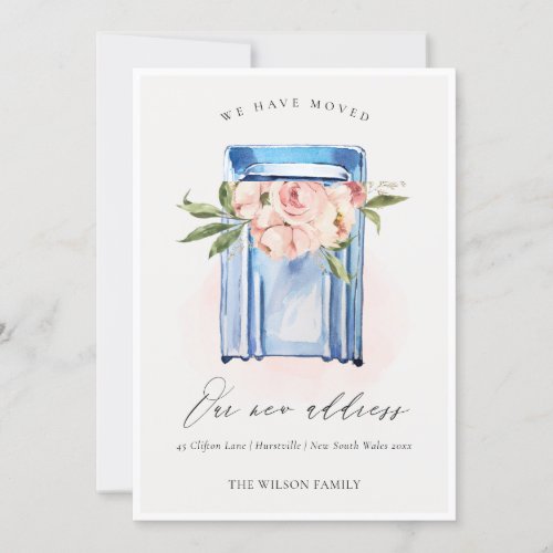 Peach Blue Floral Mailbox We have Moved Card