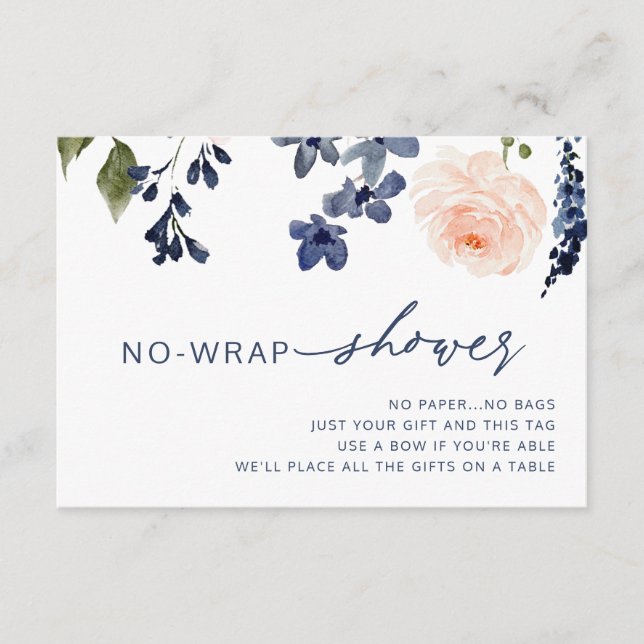 Peach & Blue Floral No Wrap Bridal Shower Enclosure Card (Front)