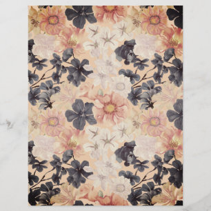 Peach & Blue Floral Scrapbook Paper