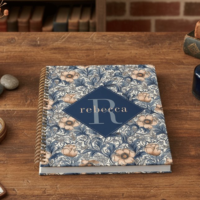Peach Blue Floral William Morris Elegant Monogram Planner (Creator Uploaded)
