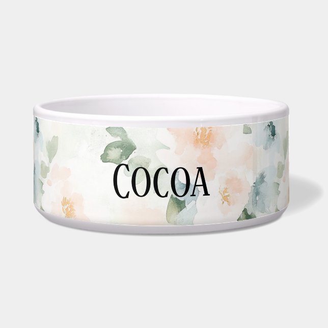 Peach Blue Flowers   Bowl (Front)