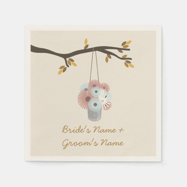 Peach + Blue Flowers Fall Wedding Napkins (Front)