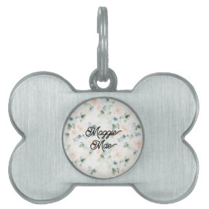 Peach Blue Flowers   Pet ID Tag