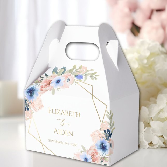 Peach blue flowers wedding favor boxes (Peach blue flowers wedding THANK YOU favor boxes with your name and date.)