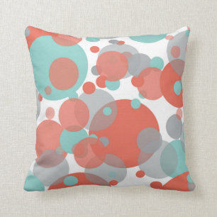 Peach Blue Gray Bubbles White Throw Pillow