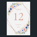 Peach Blue Light-Grey Wedding Collection Table Number<br><div class="desc">Modern wedding table number card,  floral & geometrical.In the colors Rose-gold,  Pfirsich & Blue.</div>