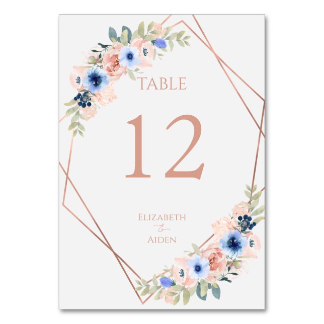 Peach Blue Light-Grey Wedding Collection Table Number (Front)