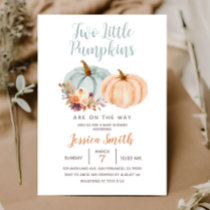 Peach & Blue Mint Two Little Pumpkin Baby Shower Invitation