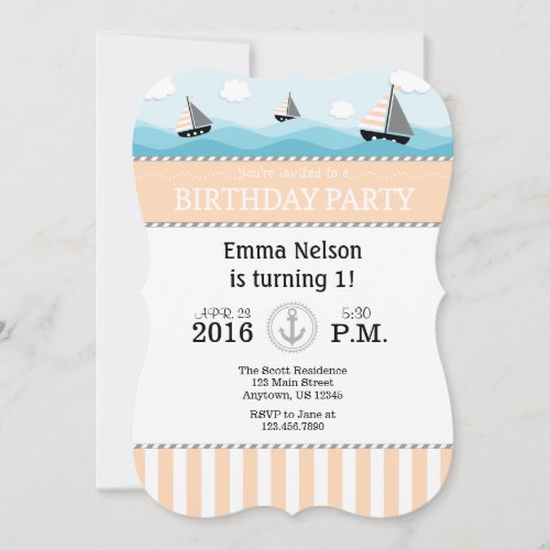 Peach Blue Nautical Birthday Invitation