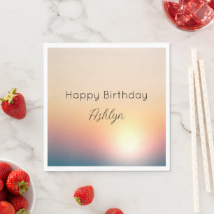 Peach Blue Purple Sunrise Birthday Napkins