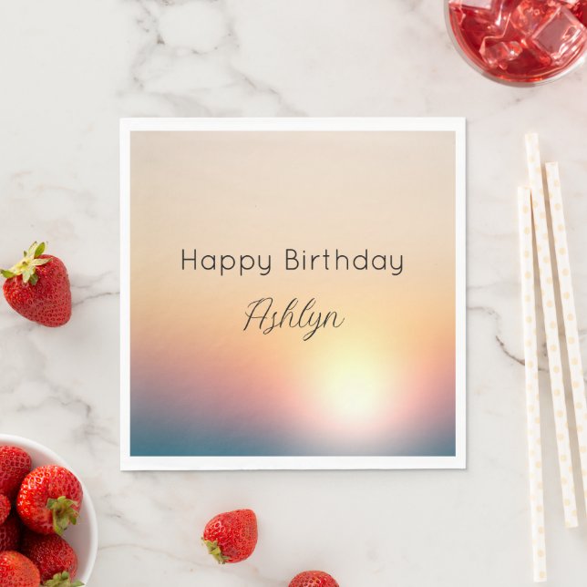 Peach Blue Purple Sunrise Birthday Napkins (Insitu)