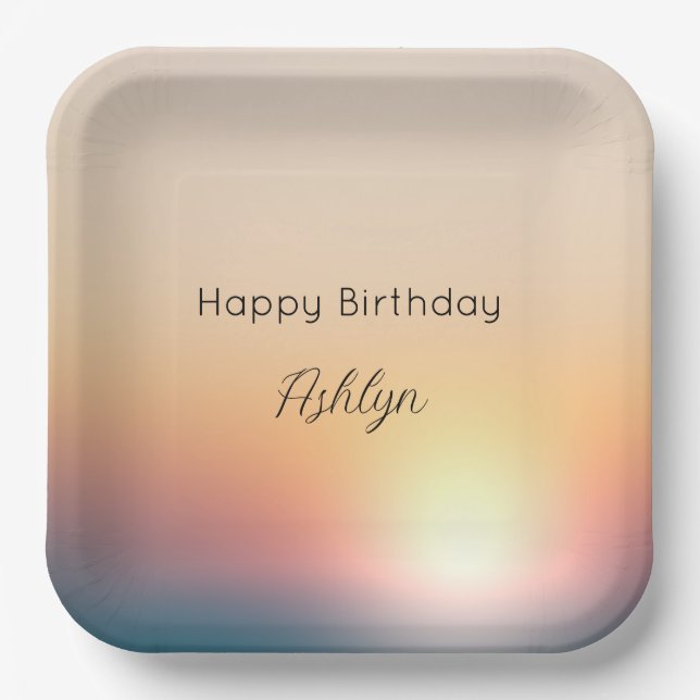 Peach Blue Purple Sunrise Birthday Paper Plates (Front)