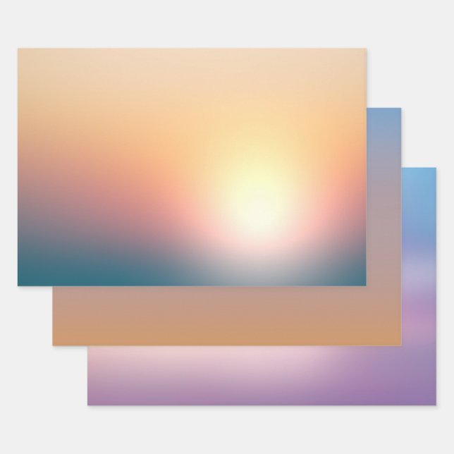 Peach Blue Purple Sunrise Birthday Wrapping Paper Sheets (Set)
