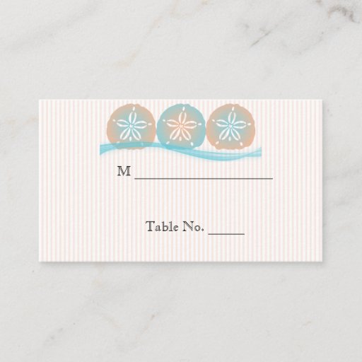 Customizable Peach Blue Sand Dollars Beach Wedding Place Cards Business Card