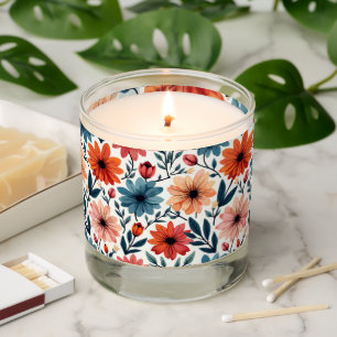 Peach & blue Spring floral pattern Scented Candle