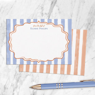 Peach Blue Watercolor Stripes Wavy Frame From Desk Note Card