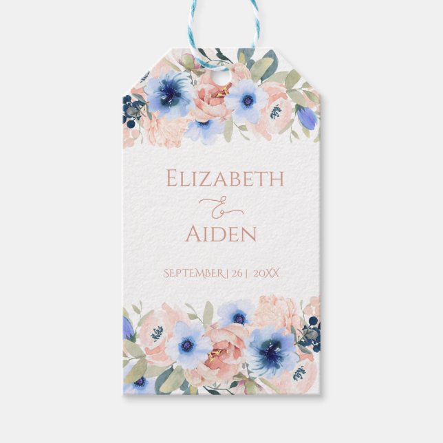 Peach Blue Wedding Collection Gift Tags (Front)