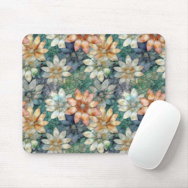 Peach Blue White Green Floral Mouse Pad (With Mouse)