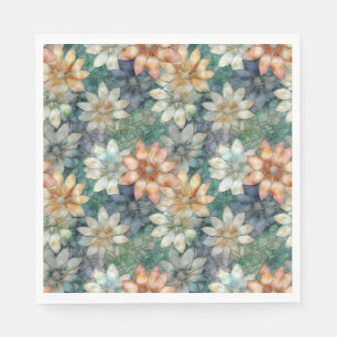 Peach Blue White Green Floral Napkins