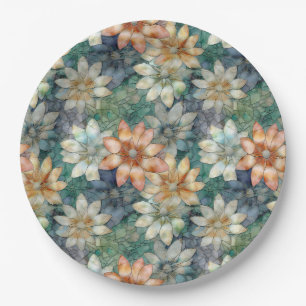 Peach Blue White Green Floral Paper Plates