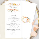 Peach, Blush and Champagne Wedding Menu w/Monogram<br><div class="desc">Elegant Menu template with exquisite watercolor floral detail in a beautiful blend of peach, orange, blush, dusty coral, cream, and champagne hues, and delicate floral monogram on the back with the initials of the couple. Easy to fill in the template with your name(s), date, and menu description. If needed you...</div>