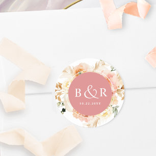 Peach Blush and Coral Wedding Envelope / Favor Classic Round Sticker
