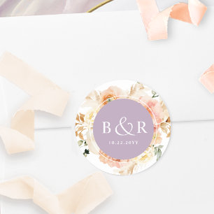 Peach Blush and Lavender Wedding Envelope / Favor Classic Round Sticker